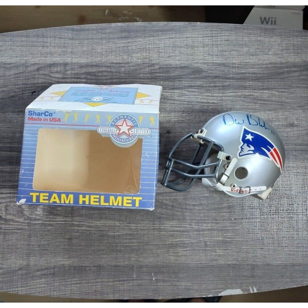 Signed Drew Bledsoe New England Patriots Riddell Mini-Helmet 1988 Shar Co